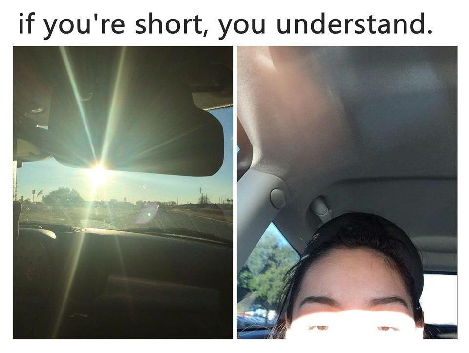 Short girl driving problems, sun in eyes