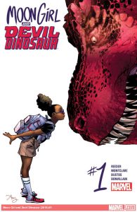 Lunella, AKA Moon Girl, and Devil Dinosaur, on the cover of the first issue of the series