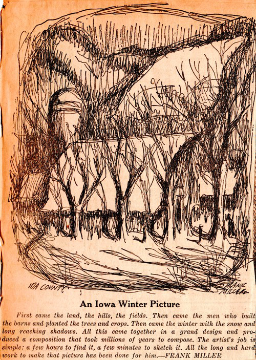 Iowa Winter, Frank Miller, Editorial Cartoon, Iowa, Farm in Snow