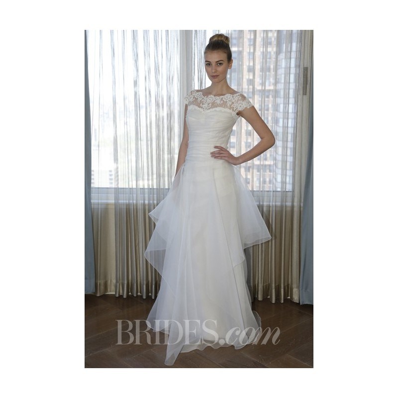 Jenny Lee - Spring 2014 - Tulle Cap Sleeve Sheath Wedding Dress with Layered Skirt 0
