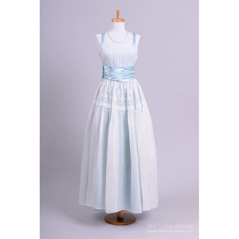 Mill Crest Vintage 1960 Blue Organdy Vintage Wedding Gown 0