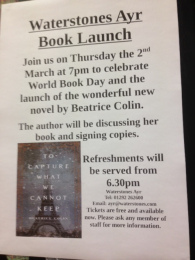 poster with an image of the book and details of th event.