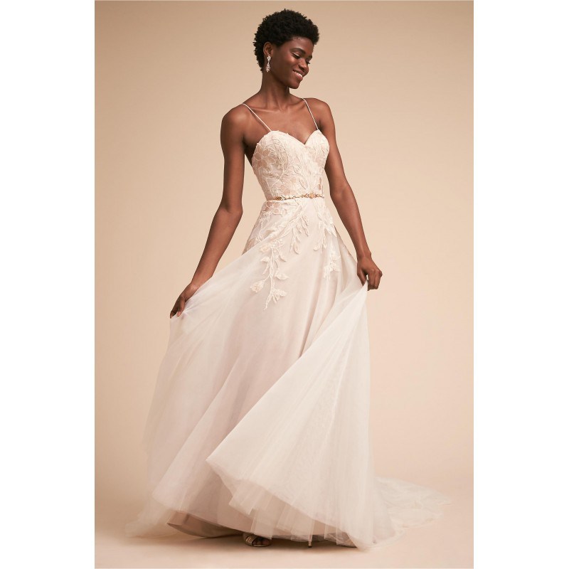 BHLDN Spring/Summer 2018 Guinevere Chapel Train Ivory Sweet Spaghetti Straps Aline Appliques Tulle Wedding Gown without Sash 0