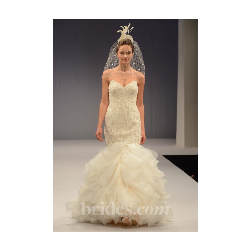 Anne Barge - Fall 2013 - Angelique Strapless Lace Mermaid Wedding Dress with Three Dimensional Petal Embroidery 0