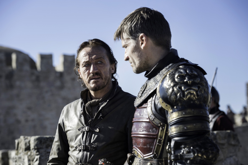 Jerome Flynn as Bronn and Nikolaj Coster-Waldau as Jaime Lannister in Game of Thrones Season 7 Episode 7 The Dragon and the Wolf