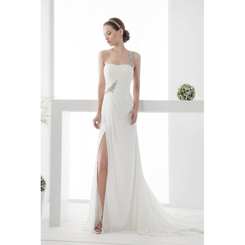  Graceful One Shoulder Satin Wedding Dress With Side Slit 0