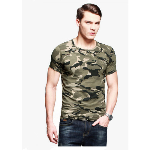 Camouflage Print Army Green Crew-Neck Men's T-Shirt